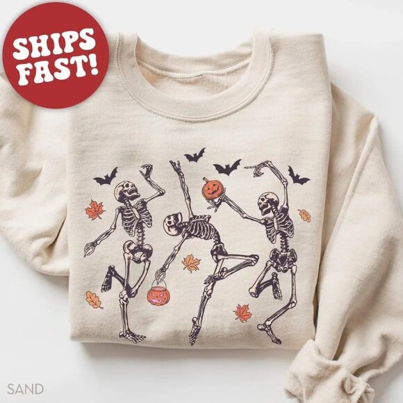 Dancing Skeleton Sweatshirt Halloween Sweatshirt Fall Sweatshirt Retro Halloween - Picture 1 of 5